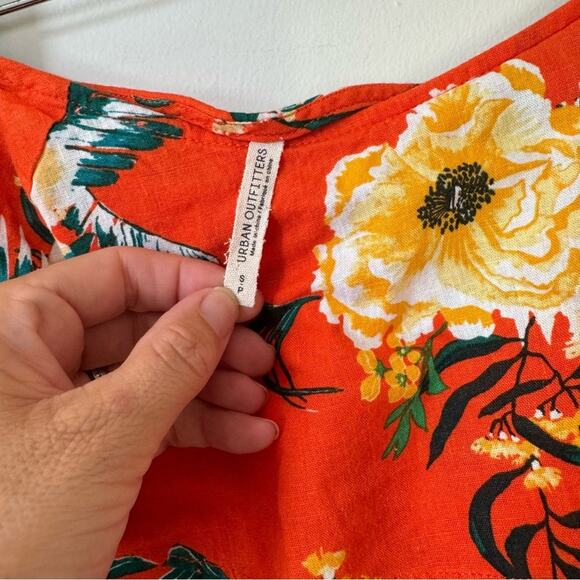 Urban Outfitters Carmen Tropical Floral Linen One Shoulder Ruffle Midi Dress S - Picture 9 of 10